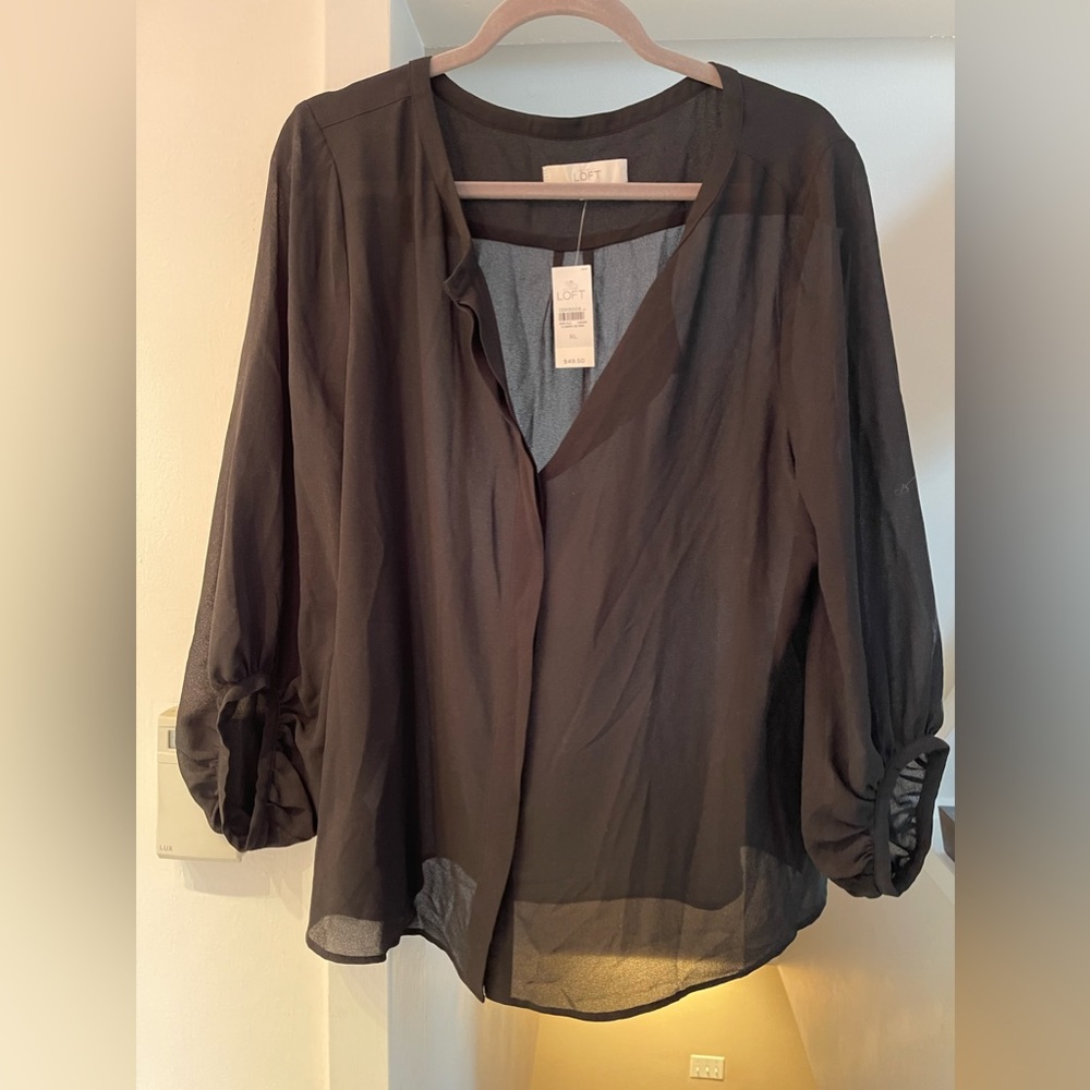 Sexy sheer black blouse, loft, balloon sleeves